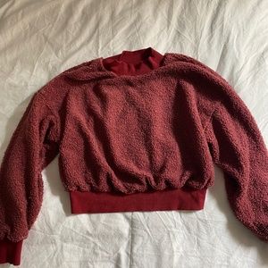 Fabletics Malia Polar Fleece Pullover Top Cropped Red Crew Neck Sherpa Cozy S